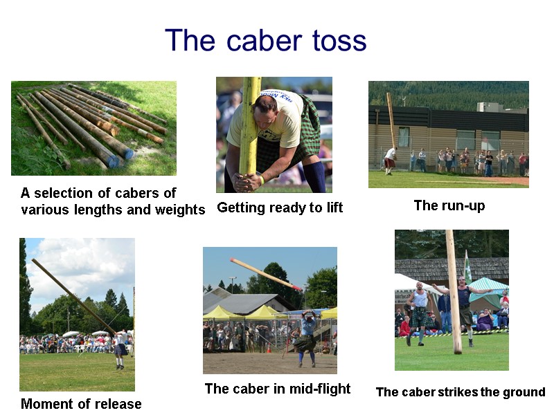 The caber toss A selection of cabers of  various lengths and weights 